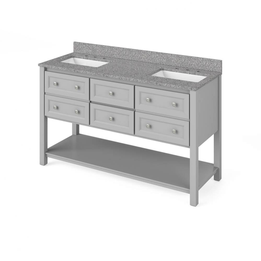 60'' Grey Adler Vanity, double bowl, Boulder Cultured Marble Vanity Top, two undermount