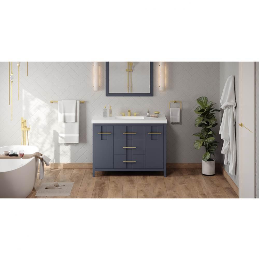 48'' Blue Steel Katara Vanity, Lavante Cultured Marble Vessel Vanity Top, Integrated Rec