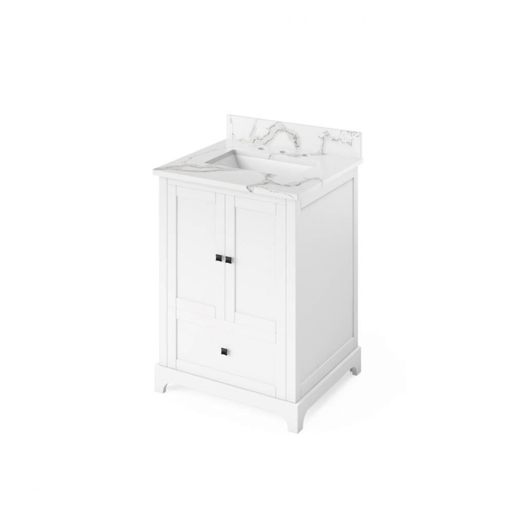 24'' White Addington Vanity, Calacatta Vienna Quartz Vanity Top, undermount rectangle bo