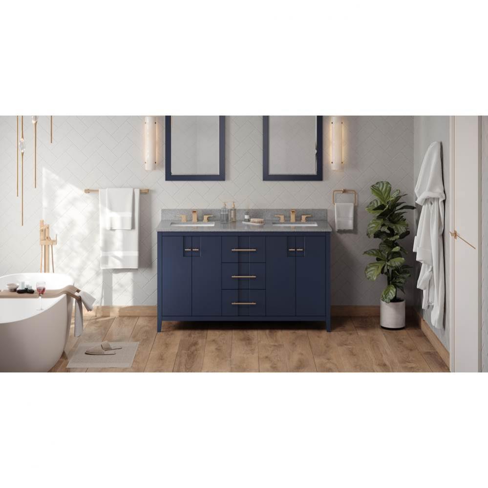 60'' Hale Blue Katara Vanity, Double Bowl, Steel Grey Cultured Marble Vanity Top, Two Un