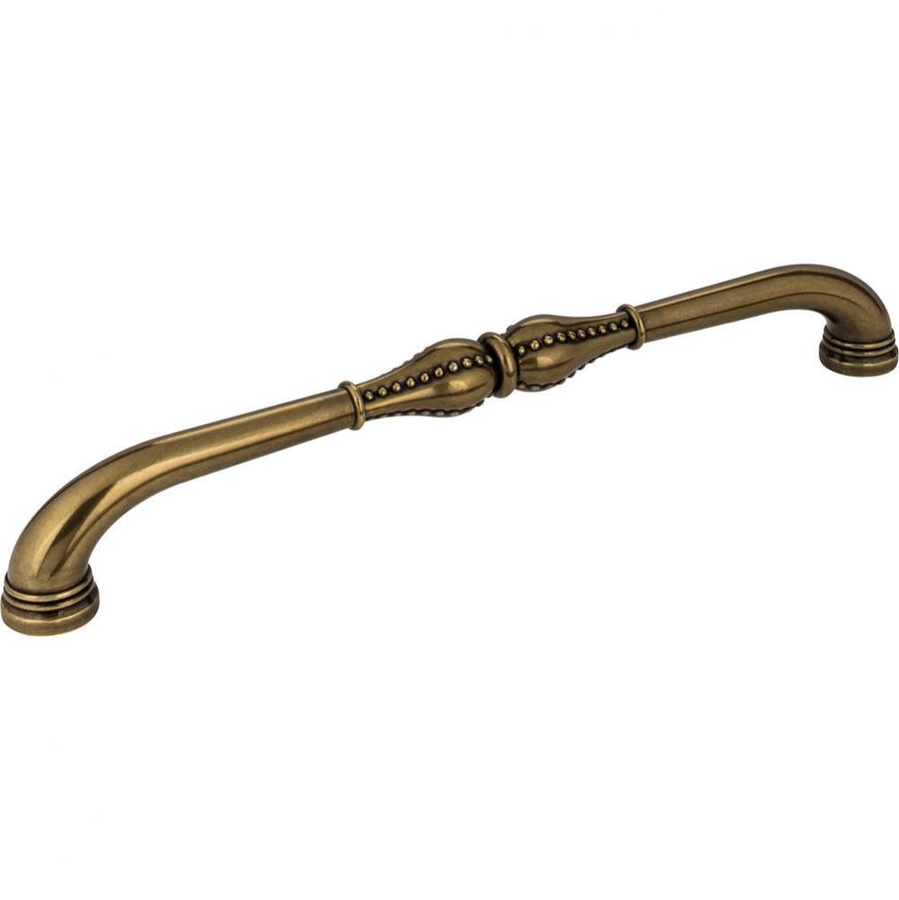 12'' Center-to-Center Lightly Distressed Antique Brass Beaded Prestige Appliance Handle