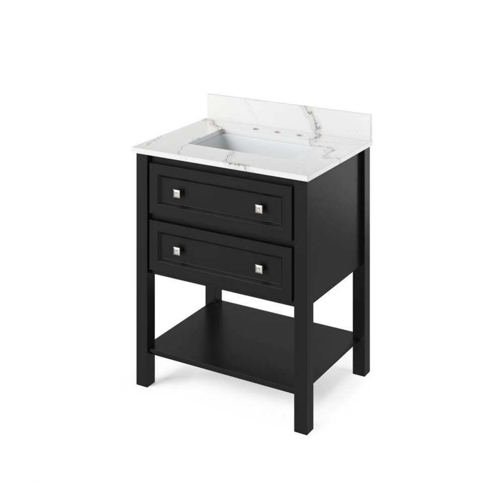 30'' Black Adler Vanity, Calacatta Vienna Quartz Vanity Top, undermount rectangle bowl