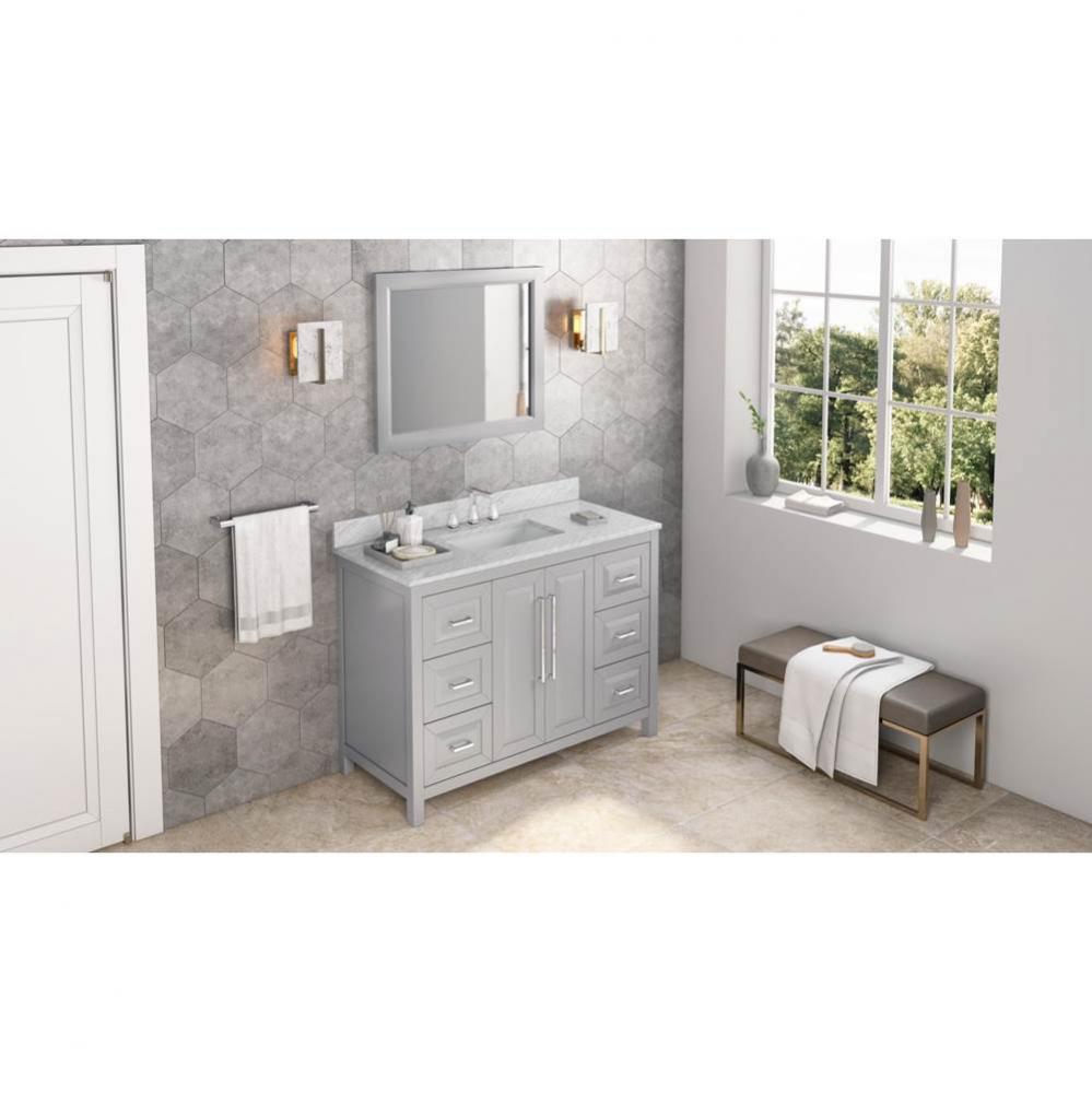 48'' Grey Cade Vanity, White Carrara Marble Vanity Top, undermount rectangle bowl