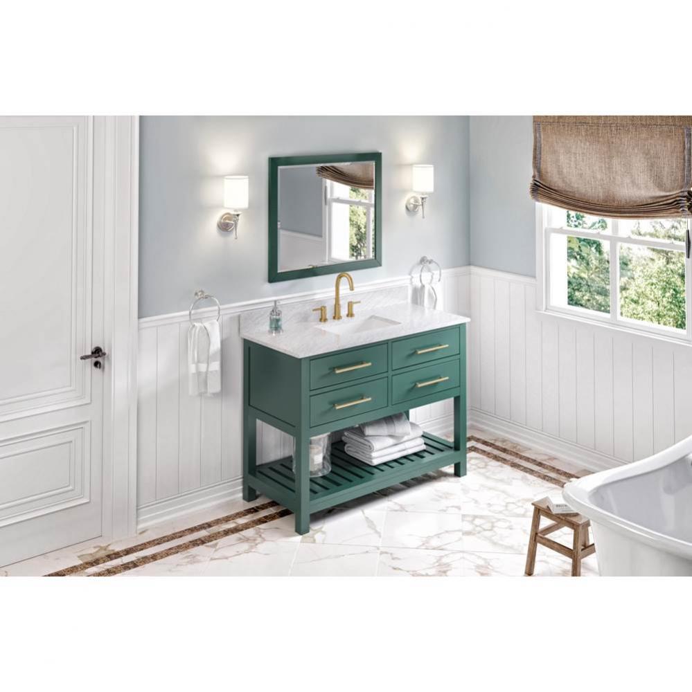 48'' Forest Green Wavecrest Vanity, White Carrara Marble Vanity Top, undermount rectangl