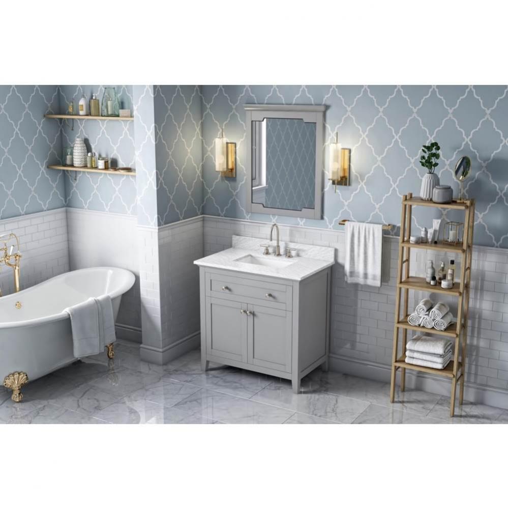 36'' Grey Chatham Vanity, White Carrara Marble Vanity Top, undermount rectangle bowl