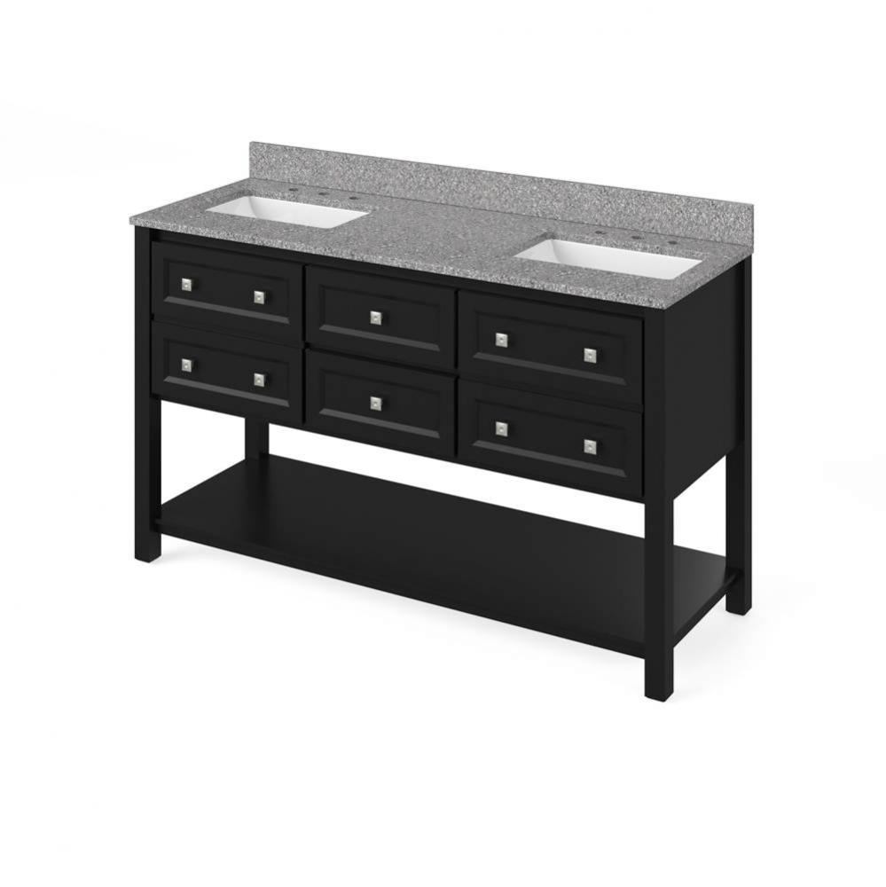 60'' Black Adler Vanity, double bowl, Boulder Cultured Marble Vanity Top, two undermount