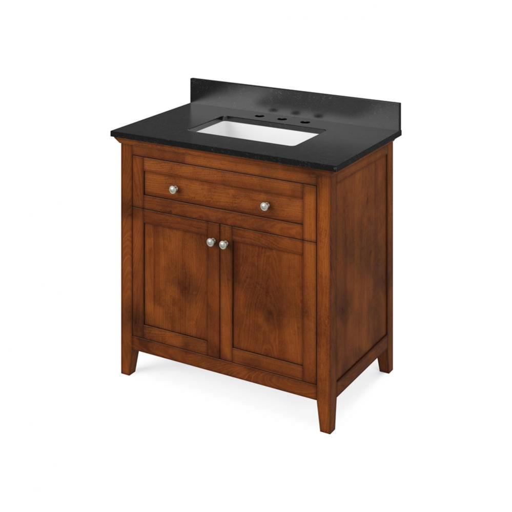 36'' Chocolate Chatham Vanity, Black Granite Vanity Top, undermount rectangle bowl