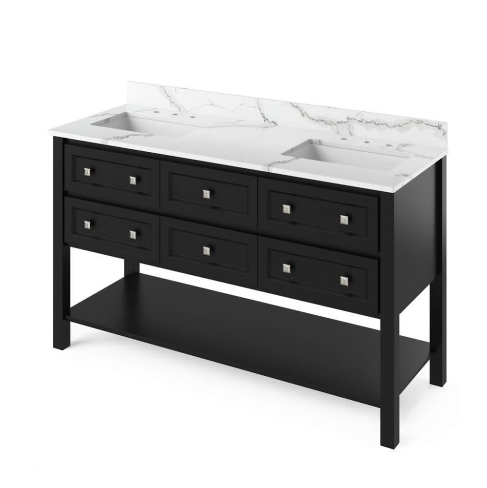 60'' Black Adler Vanity, double bowl, Calacatta Vienna Quartz Vanity Top, two undermount