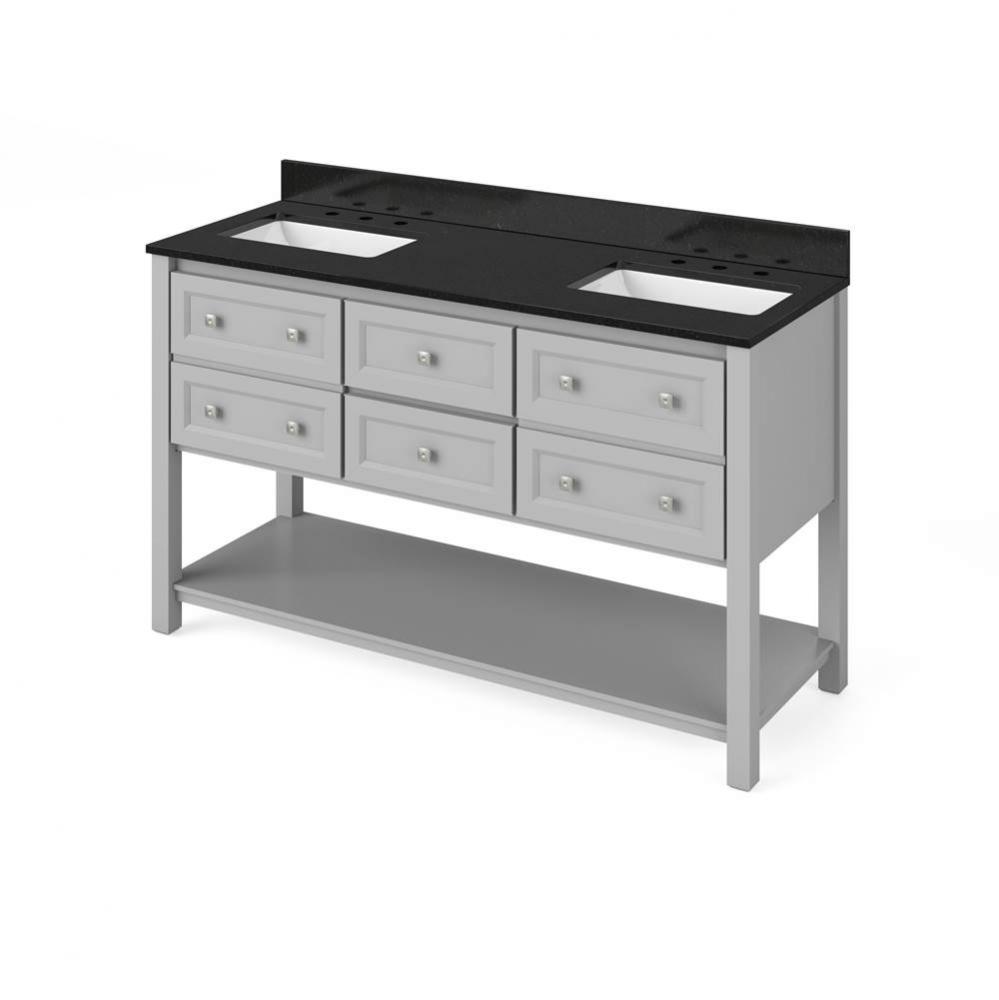 60'' Grey Adler Vanity, double bowl, Black Granite Vanity Top, two undermount rectangle