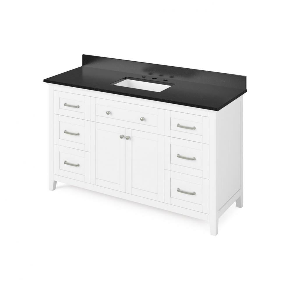 60'' White Chatham Vanity, Black Granite Vanity Top, undermount rectangle bowl