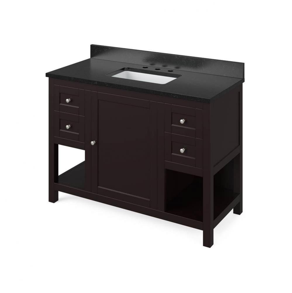 48'' Espresso Astoria Vanity, Black Granite Vanity Top, undermount rectangle bowl