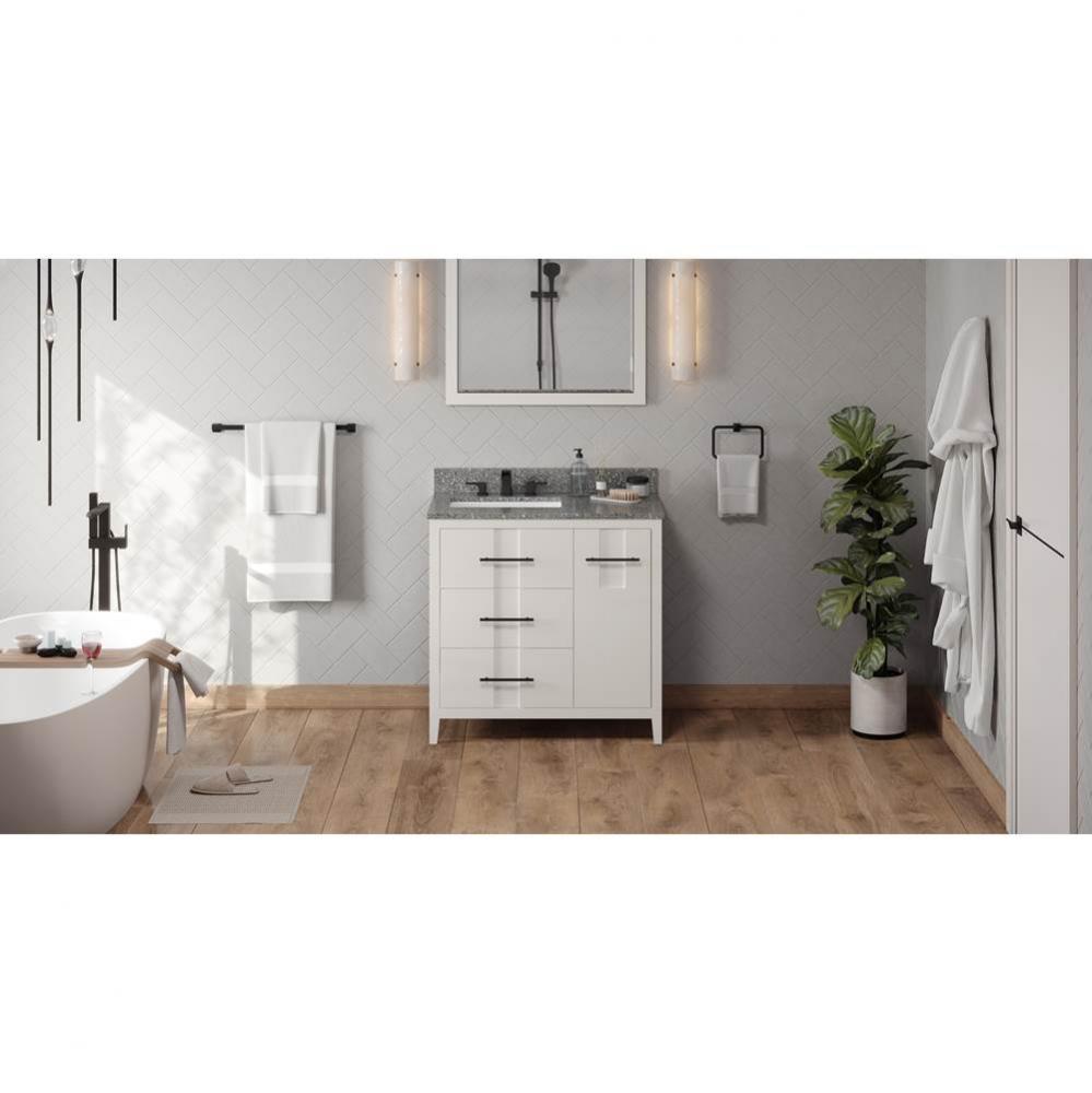 36'' White Katara Vanity, Left Offset, Boulder Vanity Cultured Marble Vanity Top, Underm