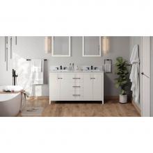 Jeffrey Alexander VKITKAT60WHWCR - 60'' White Katara Vanity, Double Bowl, White Carrara Marble Vanity Top, Two Undermount R