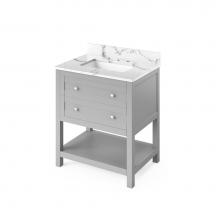 Jeffrey Alexander VKITAST30GRCQR - 30'' Grey Astoria Vanity, Calacatta Vienna Quartz Vanity Top, undermount rectangle bowl