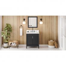 Jeffrey Alexander VKITTHE30BKCQR - 30'' Black Theodora Vanity, Calacatta Vienna Quartz Vanity Top, Undermount Rectangle Bow