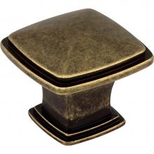 Jeffrey Alexander 1091AEM - 1-3/16'' Overall Length Lightly Distressed Antique Brass Square Milan 1 Cabinet Knob