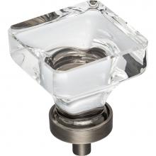 Jeffrey Alexander G140L-BNBDL - 1-3/8'' Overall Length Brushed Pewter Square Glass Harlow Cabinet Knob