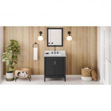 Jeffrey Alexander VKITTHE30BKWCR - 30'' Black Theodora Vanity, White Carrara Marble Vanity Top, Undermount Rectangle Bowl