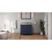 Jeffrey Alexander VKITKAT36BLSGR - 36'' Hale Blue Katara Vanity, Left Offset, Steel Grey Cultured Marble Vanity Top, Underm