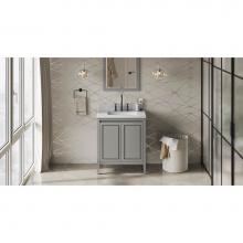 Jeffrey Alexander VKITPER30GRWCR - 30'' Grey Percival Vanity, White Carrara Marble Vanity Top, Undermount Rectangle Bowl