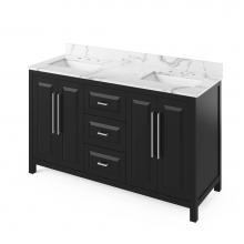 Jeffrey Alexander VKITCAD60BKCQR - 60'' Black Cade Vanity, double bowl, Calacatta Vienna Quartz Vanity Top, two undermount