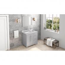 Jeffrey Alexander VKITCAD36GRWCR - 36'' Grey Cade Vanity, left offset, White Carrara Marble Vanity Top, undermount rectangl