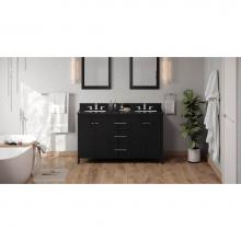 Jeffrey Alexander VKITKAT60BKBGR - 60'' Black Katara Vanity, Double Bowl, Black Granite Vanity Top, Two Undermount Rectangl