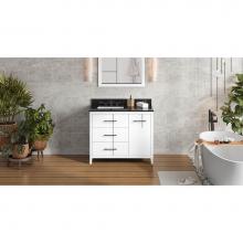 Jeffrey Alexander VKITKAT42WHBGR - 42'' White Katara Vanity, Left Offset, Black Granite Vanity Top, Undermount Rectangle Bo