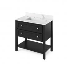 Jeffrey Alexander VKITADL36BKCQR - 36'' Black Adler Vanity, Calacatta Vienna Quartz Vanity Top, undermount rectangle bowl