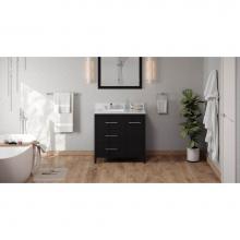 Jeffrey Alexander VKITKAT36BKWCR - 36'' Black Katara Vanity, Left Offset, White Carrara Marble Vanity Top, Undermount Recta