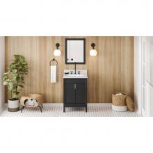 Jeffrey Alexander VKITTHE24BKWCR - 24'' Black Theodora Vanity, White Carrara Marble Vanity Top, Undermount Rectangle Bowl