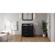 Jeffrey Alexander VKITKAT36BKBGR - 36'' Black Katara Vanity, Left Offset, Black Granite Vanity Top, Undermount Rectangle Bo