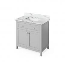 Jeffrey Alexander VKITCHA36GRCQR - 36'' Grey Chatham Vanity, Calacatta Vienna Quartz Vanity Top, undermount rectangle bowl