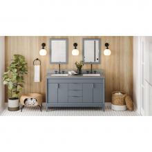 Jeffrey Alexander VKITTHE60BSSGR - 60'' Blue Steel Theodora Vanity, Double Bowl, Steel Grey Cultured Marble Vanity Top, Two
