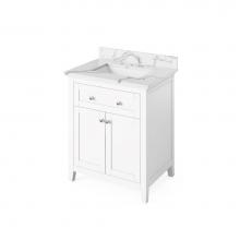 Jeffrey Alexander VKITCHA30WHCQR - 30'' White Chatham Vanity, Calacatta Vienna Quartz Vanity Top, undermount rectangle bowl