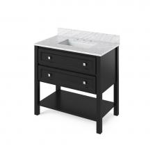 Jeffrey Alexander VKITADL36BKWCR - 36'' Black Adler Vanity, White Carrara Marble Vanity Top, undermount rectangle bowl