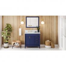 Jeffrey Alexander VKITTHE36BLWCR - 36'' Hale Blue Theodora Vanity, Left Offset, White Carrara Marble Vanity Top, Undermount