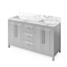 Jeffrey Alexander VKITCAD60GRCQR - 60'' Grey Cade Vanity, double bowl, Calacatta Vienna Quartz Vanity Top, undermount recta