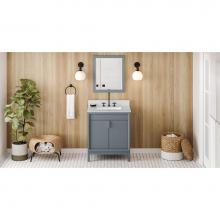 Jeffrey Alexander VKITTHE30BSWCR - 30'' Blue Steel Theodora Vanity, White Carrara Marble Vanity Top, Undermount Rectangle B