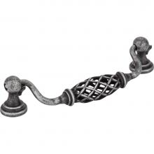 Jeffrey Alexander 749-128SIM - 128 mm Center-to-Center Distressed Antique Silver Birdcage Tuscany Drop and Ring Pull