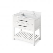 Jeffrey Alexander VKITWAV36WHCQR - 36'' White Wavecrest Vanity, Calacatta Vienna Quartz Vanity Top, undermount rectangle bo