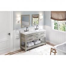 Jeffrey Alexander VKITWAV60WGWCR - 60'' Weathered Grey Wavecrest Vanity, Double Bowl, White Carrara Marble Vanity Top, Two