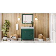 Jeffrey Alexander VKITTHE36GNLAR - 36'' Forest Green Theodora Vanity, Left Offset, Lavante Cultured Marble Vessel Vanity To