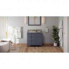 Jeffrey Alexander VKITKAT36BSBOR - 36'' Blue Steel Katara Vanity, Left Offset, Boulder Vanity Cultured Marble Vanity Top, U