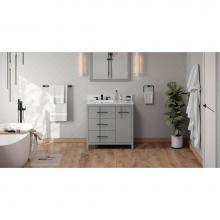 Jeffrey Alexander VKITKAT36GRWCR - 36'' Grey Katara Vanity, Left Offset, White Carrara Marble Vanity Top, Undermount Rectan