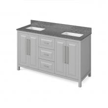 Jeffrey Alexander VKITCAD60GRBOR - 60'' Grey Cade Vanity, double bowl, Boulder Cultured Marble Vanity Top, undermount recta