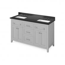 Jeffrey Alexander VKITCHA60GRBGR - 60'' Grey Chatham Vanity, double bowl, Black Granite Vanity Top, two undermount rectangl