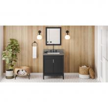 Jeffrey Alexander VKITTHE30BKBOR - 30'' Black Theodora Vanity, Boulder Cultured Marble Vanity Top, Undermount Rectangle Bow