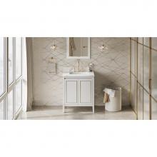 Jeffrey Alexander VKITPER30WHCQR - 30'' White Percival Vanity, Calacatta Vienna Quartz Vanity Top, Undermount Rectangle Bow