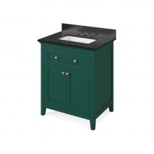Jeffrey Alexander VKITCHA30GNBGR - 30'' Forest Green Chatham Vanity, Black Granite Vanity Top, undermount rectangle bowl